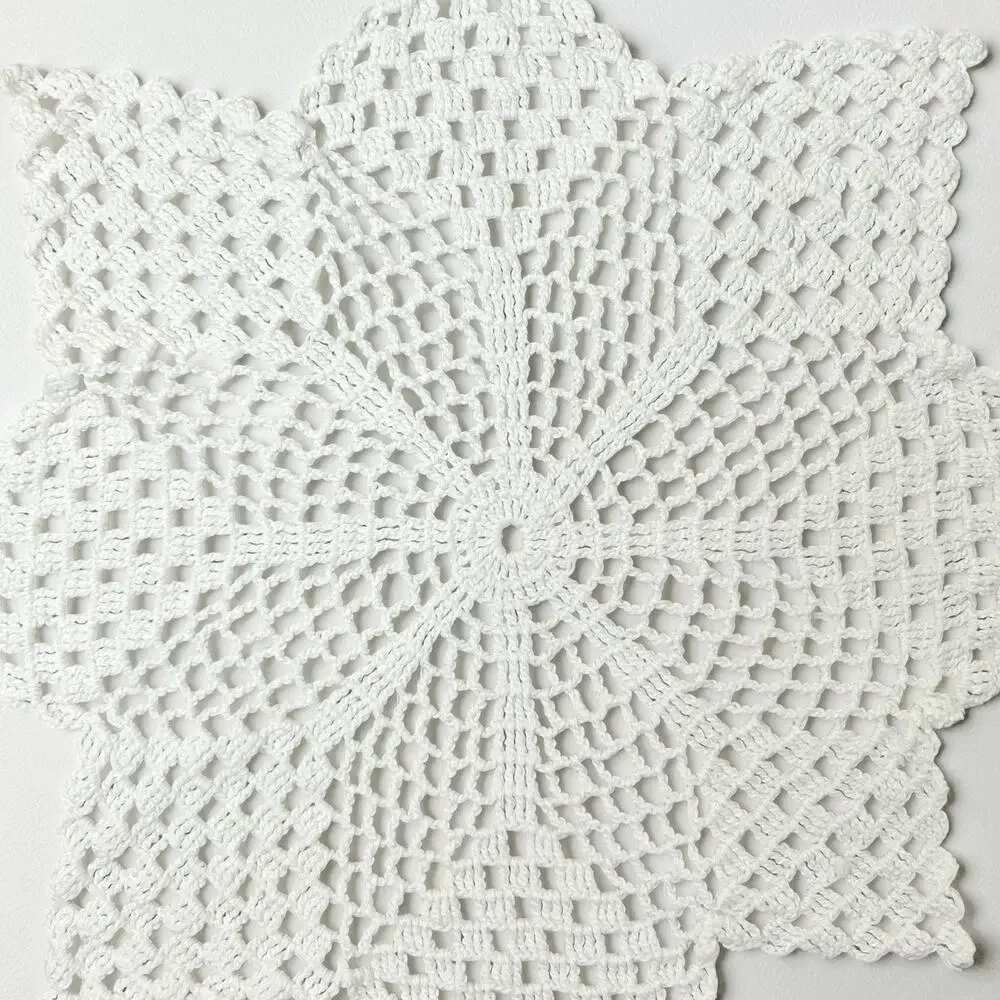 Vintage Hand Crocheted Doilies Set 2 White Table Topper Openwork Star Snowflake